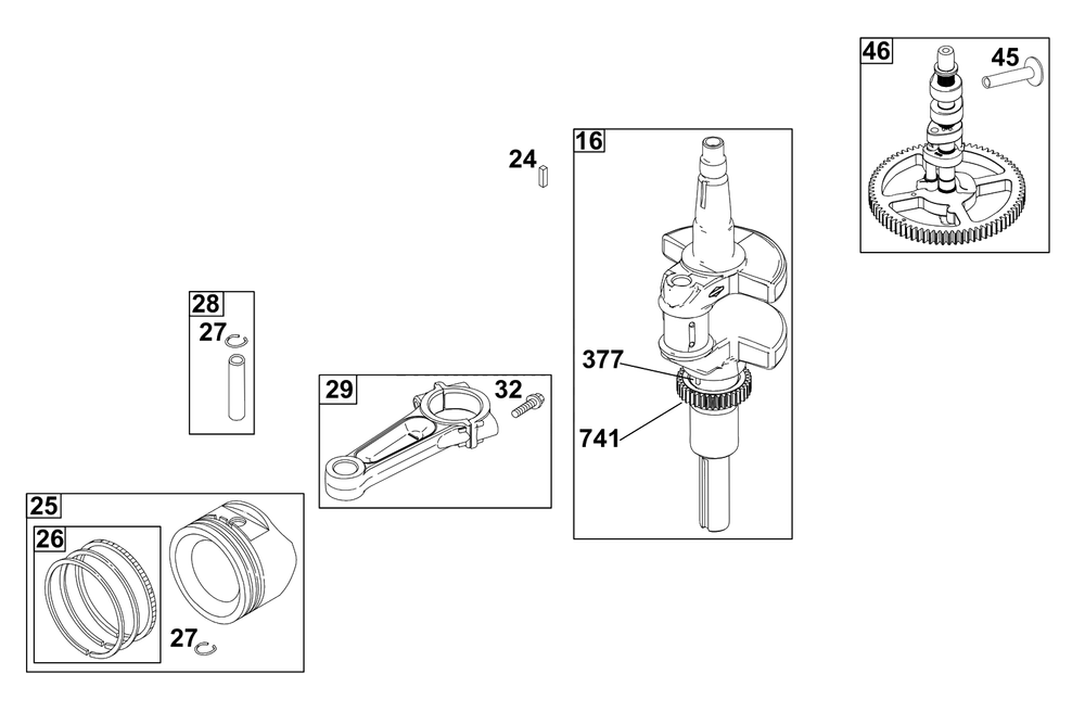 Crankshaft Group Diagram and Parts List for 40T877-0008-B5  Briggs and Stratton Engine